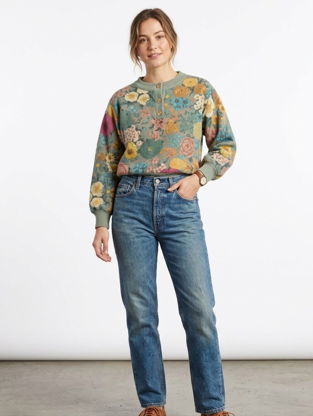 Ken Scott Tricot Made In Italy Floral Wool Sweater Nwot